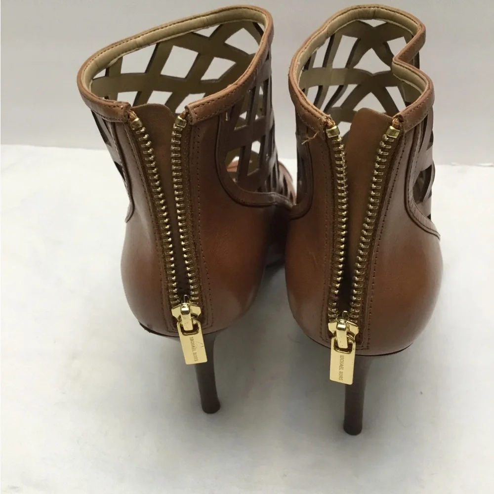Michael Kors tan High Heel Peep-Toe Booties with Lattice Design - Picture 2 of 13